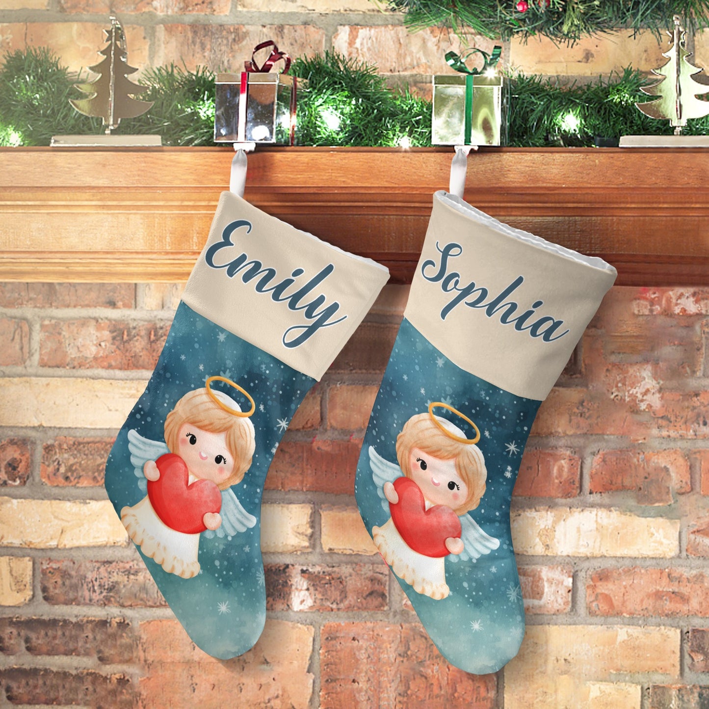 Angel Christmas Stocking Custom Name Christmas Socks Gift