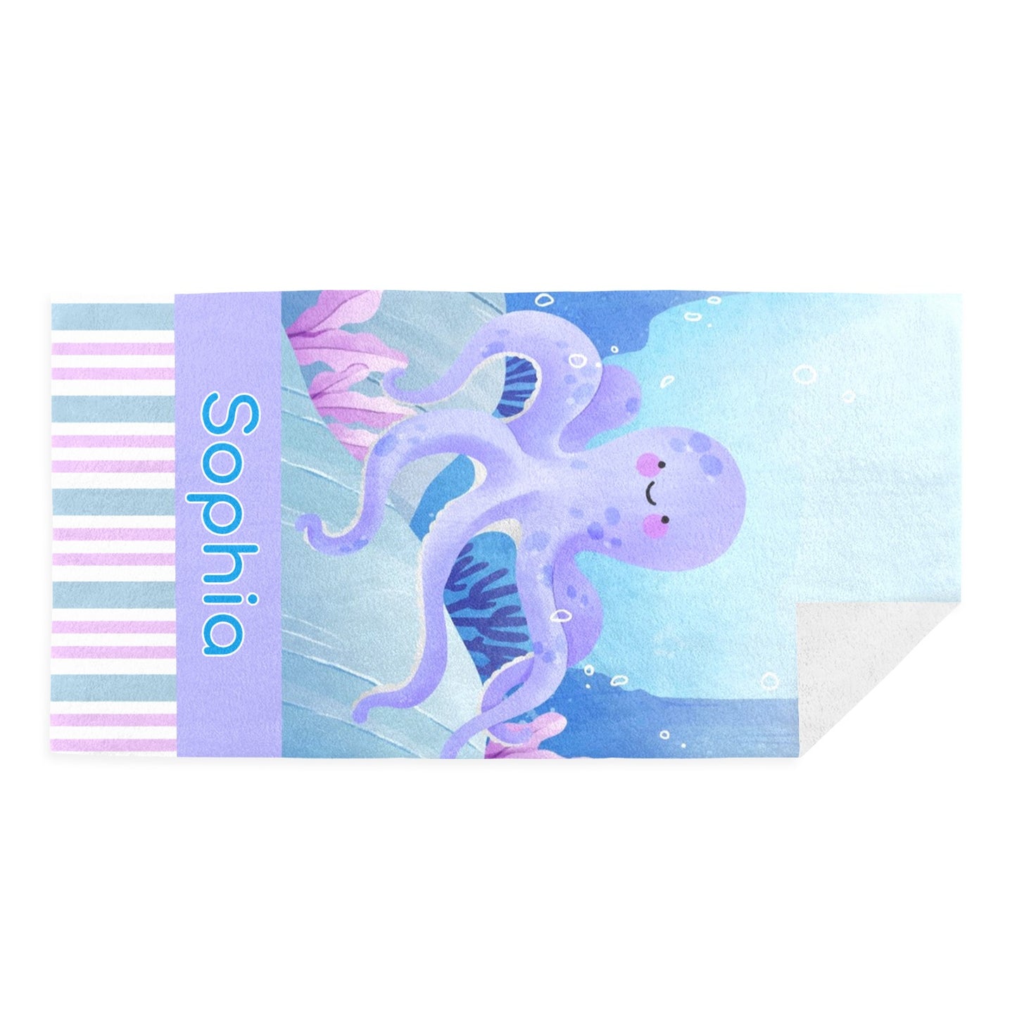 Octopus Purple Beach Towel Custom Cotton/Poly Blend Pool Towel - Blue - Personalize with Your Name - Standard Size
