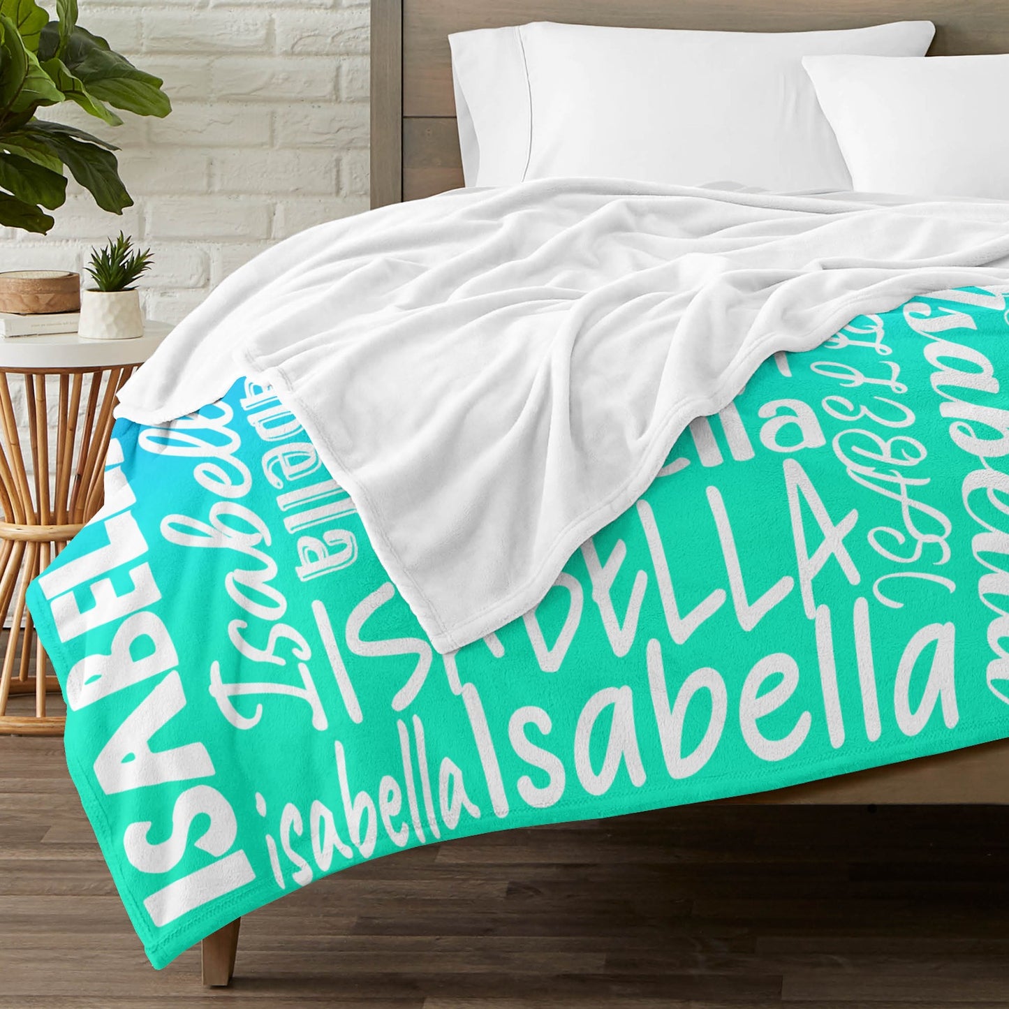 Blue Green Gradient Flannel Blanket Name Blanket Personalized Blanket for Adult Kids Flannel Customize Throw Blanket Custom