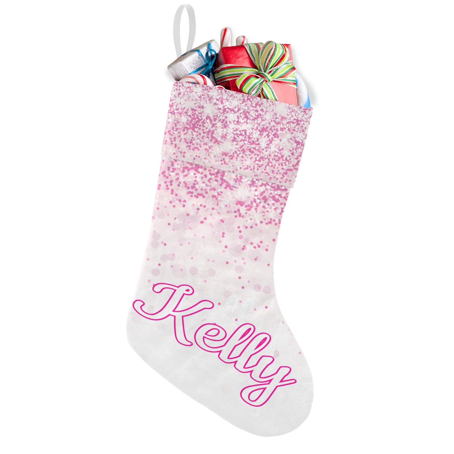 Pink Christmas Stocking Custom Name Santa Socks Gift