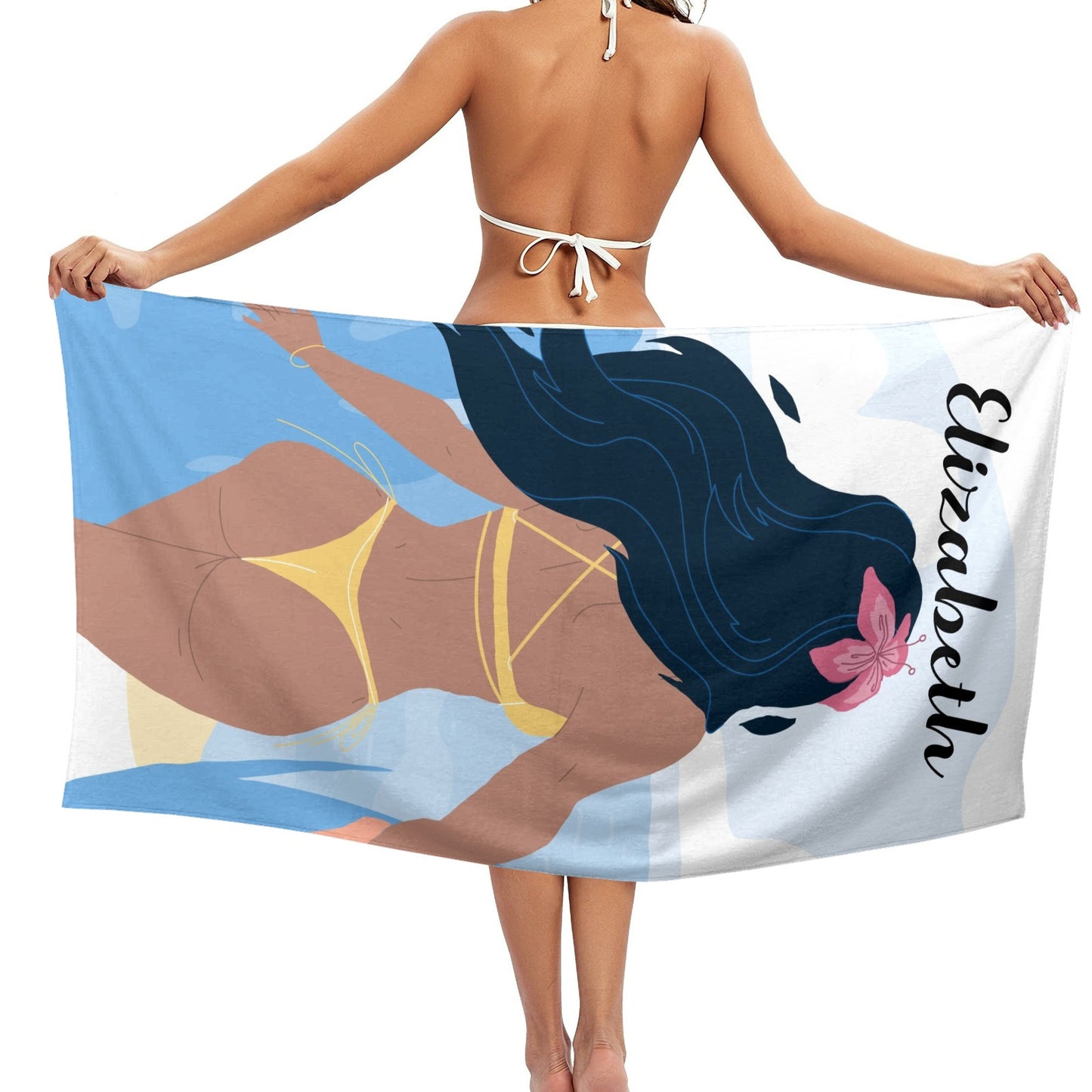 Beach Girl Beach Towel Custom Cotton/Poly Blend Pool Towel - Blue - Personalize with Your Name - Standard Size