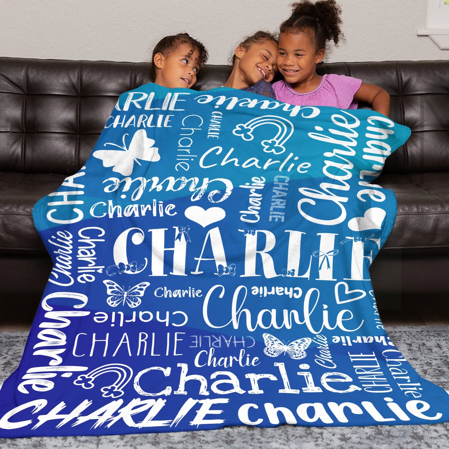 Navy Blue Flannel Blanket Custom Name Blanket Gift for Men Women