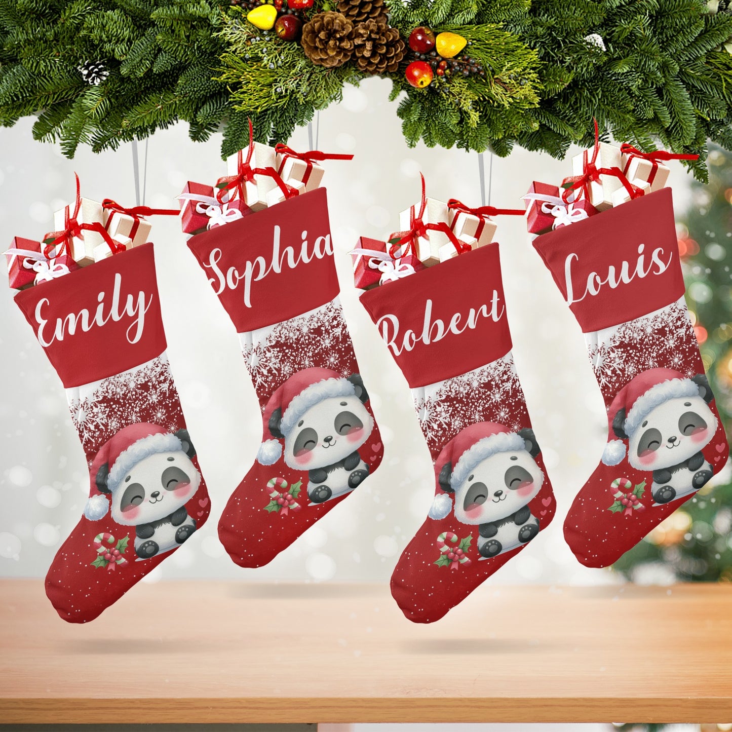 Panda Christmas Stocking Custom Name Christmas Socks Gift