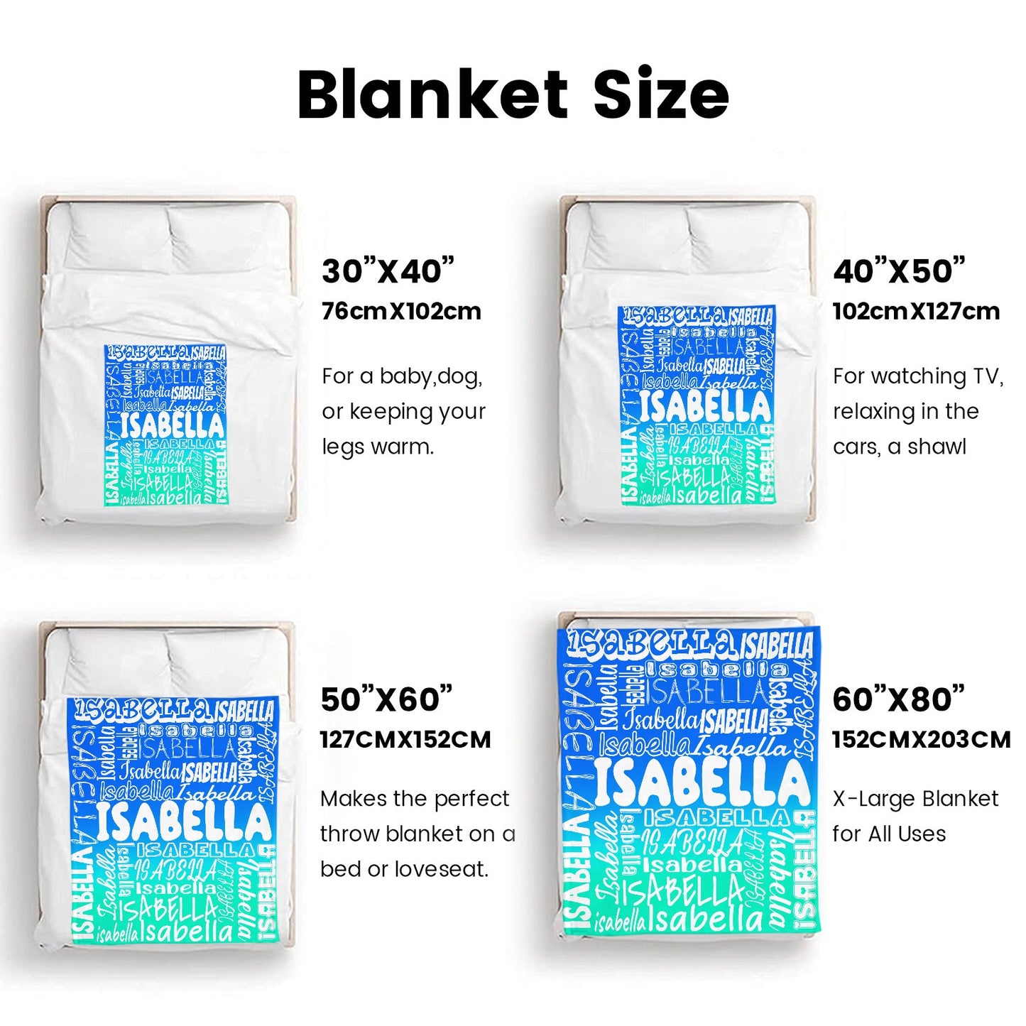 Blue Green Gradient Flannel Blanket Name Blanket Personalized Blanket for Adult Kids Flannel Customize Throw Blanket Custom