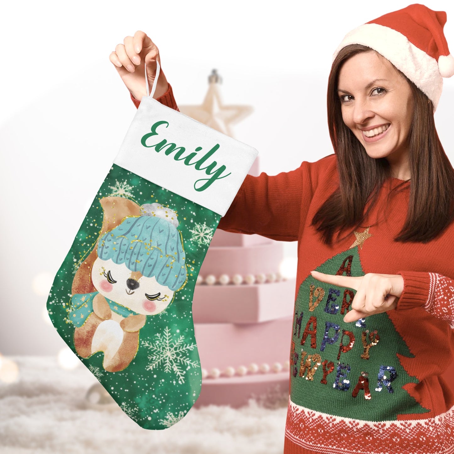 Snowflake Fox Christmas Stocking Custom Name Christmas Socks Gift