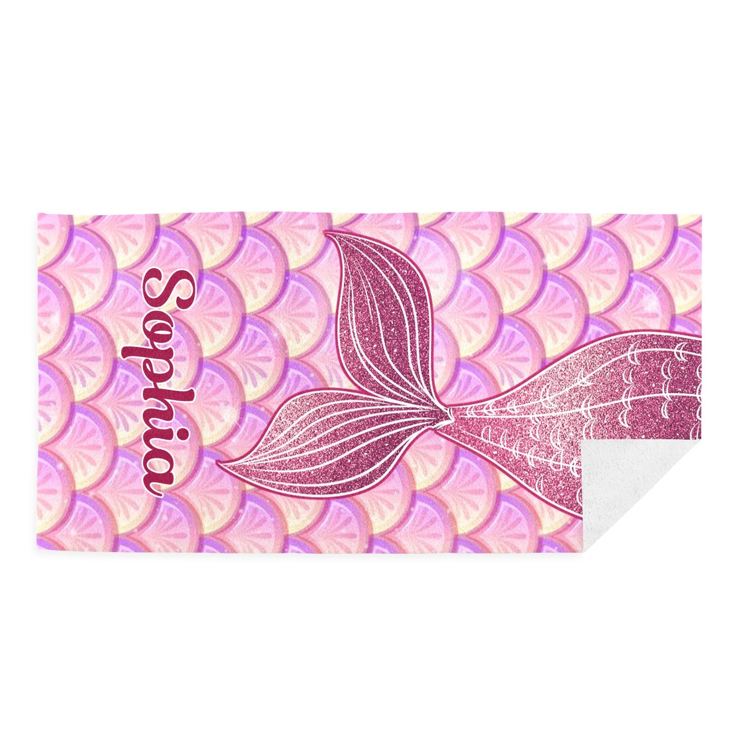 Mermaid Tail Purple Beach Towel Custom Cotton/Poly Blend Pool Towel - Blue - Personalize with Your Name - Standard Size