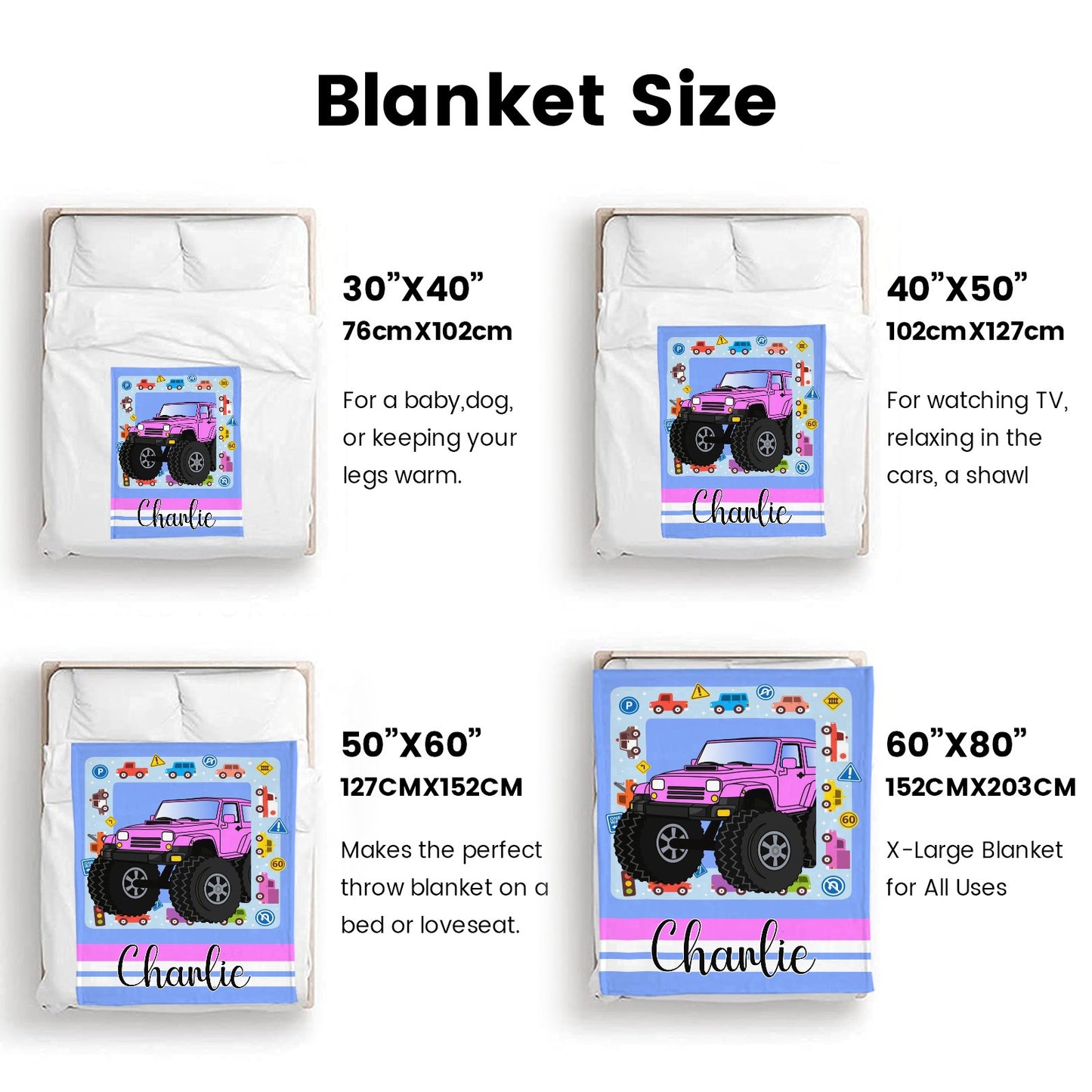 Cute Truck Flannel Blanket Custom Name Blanket Gift for Men Women