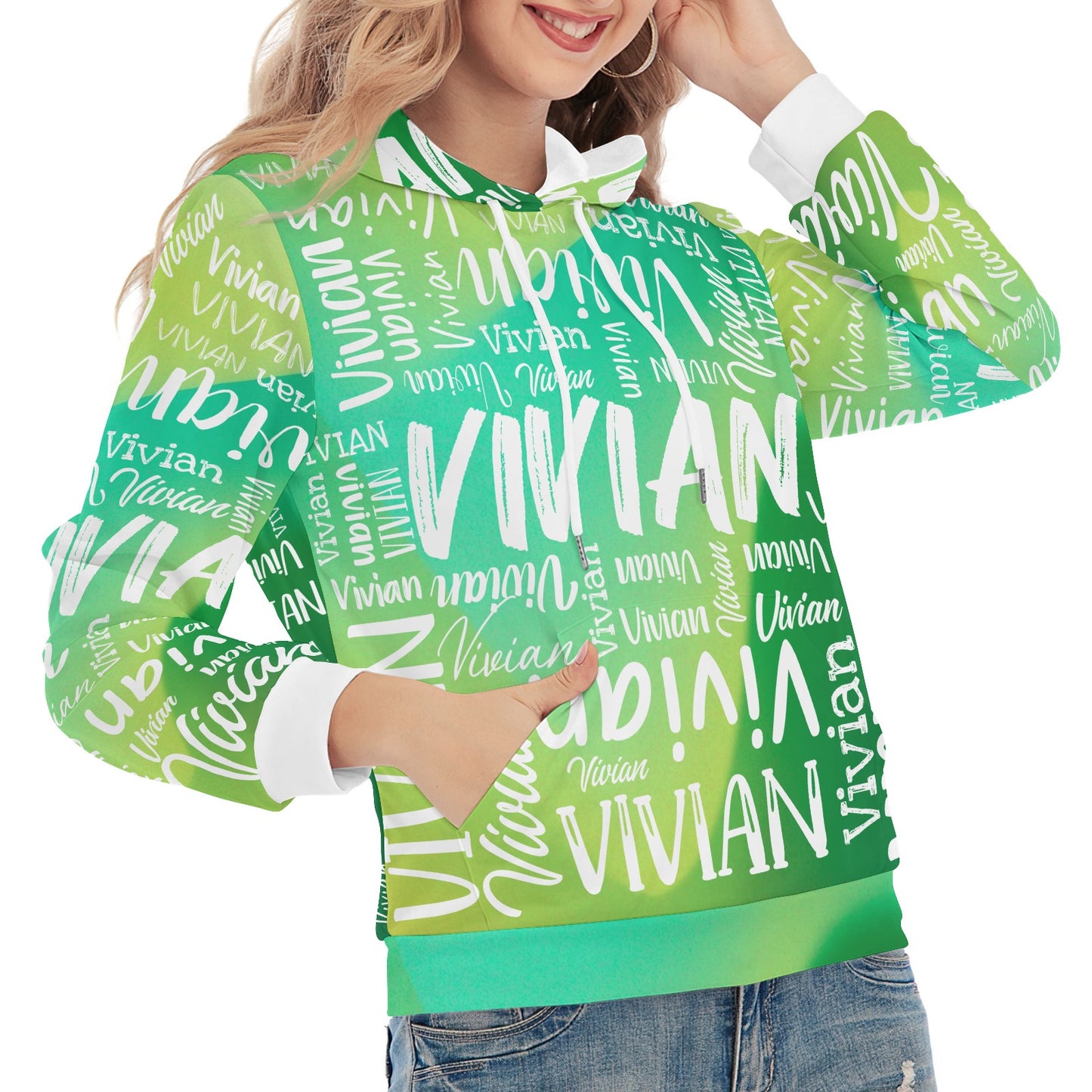 Green Unisex Heavy Blend Hoodie Customized Hooded Sweatshirt with Name Women and Girl
