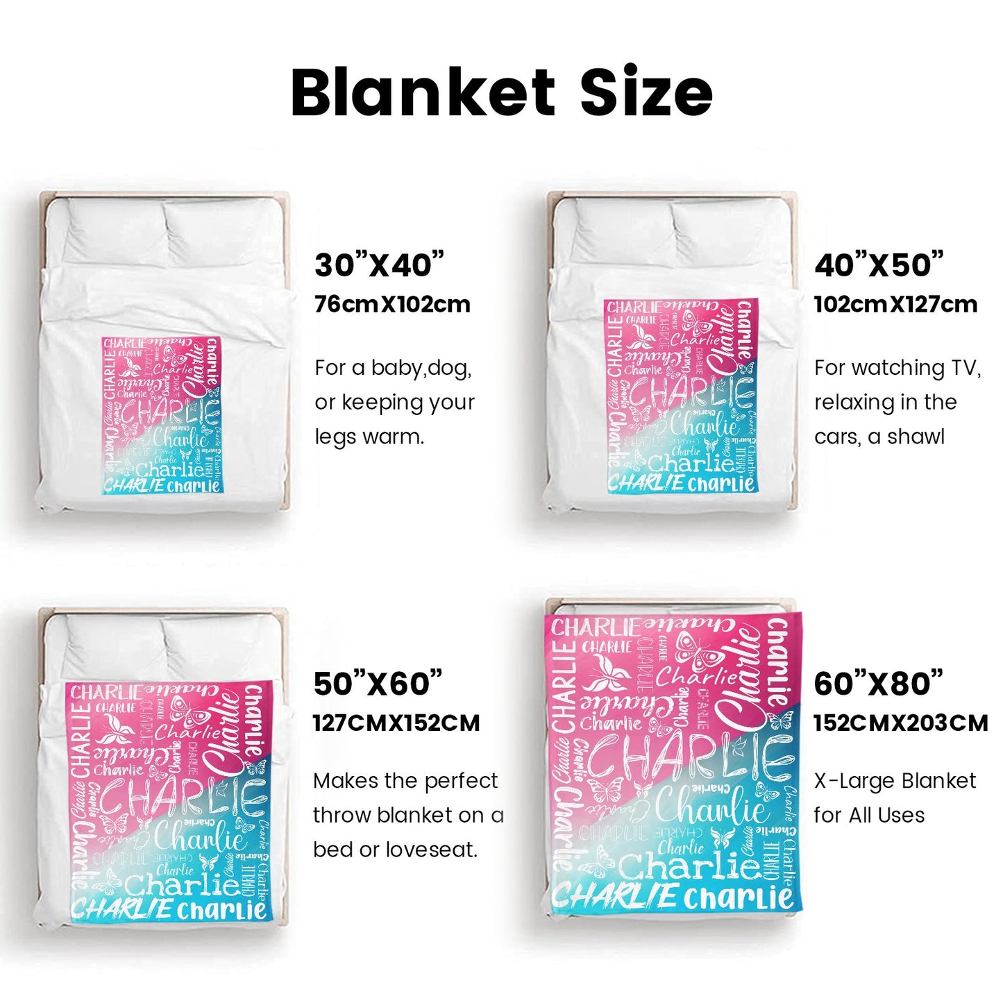 Pink Blue Flannel Blanket Custom Name Blanket Gift for Men Women