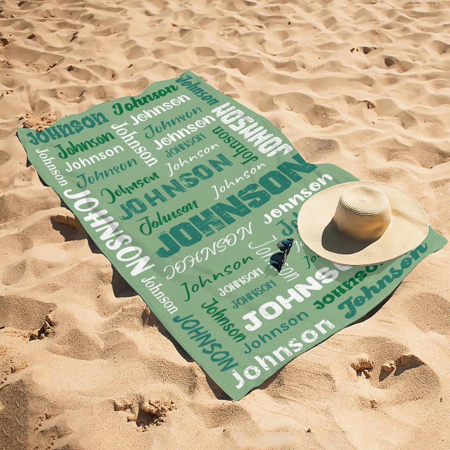 Green Beach Towel Custom Cotton/Poly Blend Pool Towel - Blue - Personalize with Your Name - Standard Size