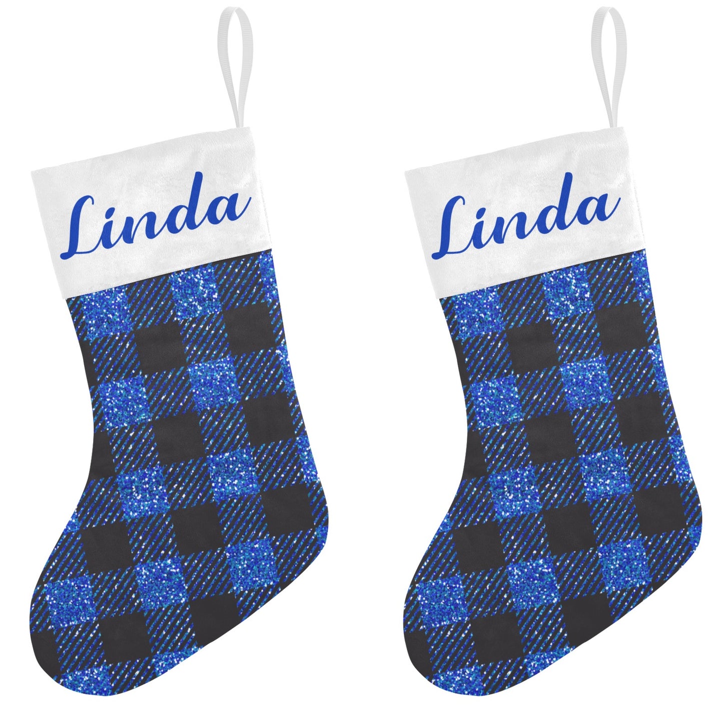 Blue Buffalo Plaid Christmas Stocking Custom Name Christmas Socks Gift