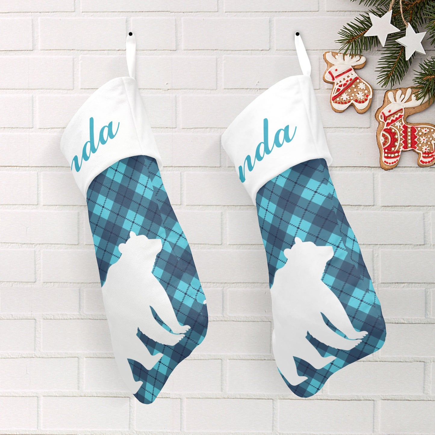 Blue Buffalo Bear Christmas Stocking Custom Name Christmas Socks Gift