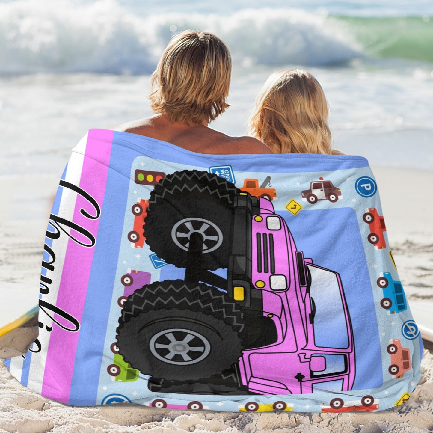 Cute Truck Flannel Blanket Custom Name Blanket Gift for Men Women