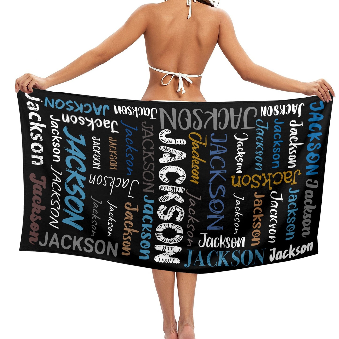 Black Beach Towel Custom Cotton/Poly Blend Pool Towel - Blue - Personalize with Your Name - Standard Size