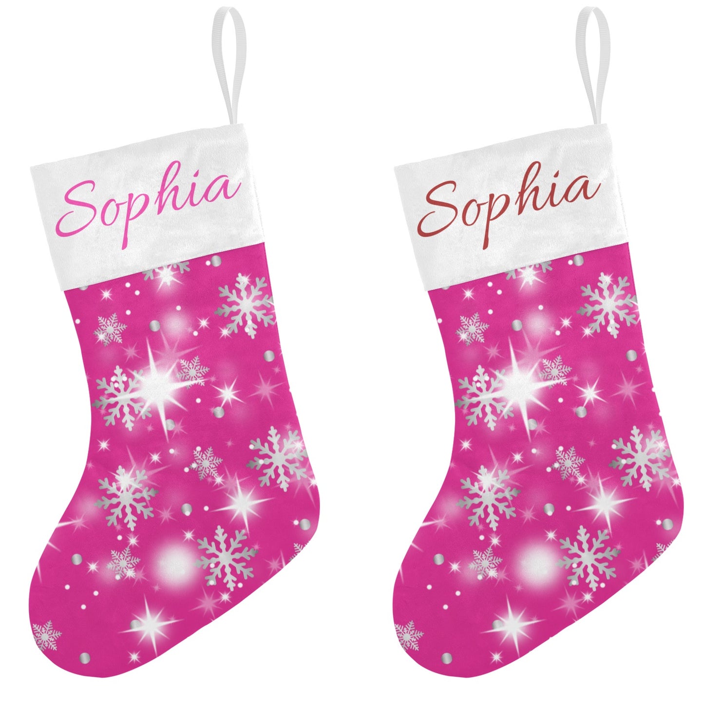 Snow flake pink Christmas Stocking Custom Name Santa Socks Gift
