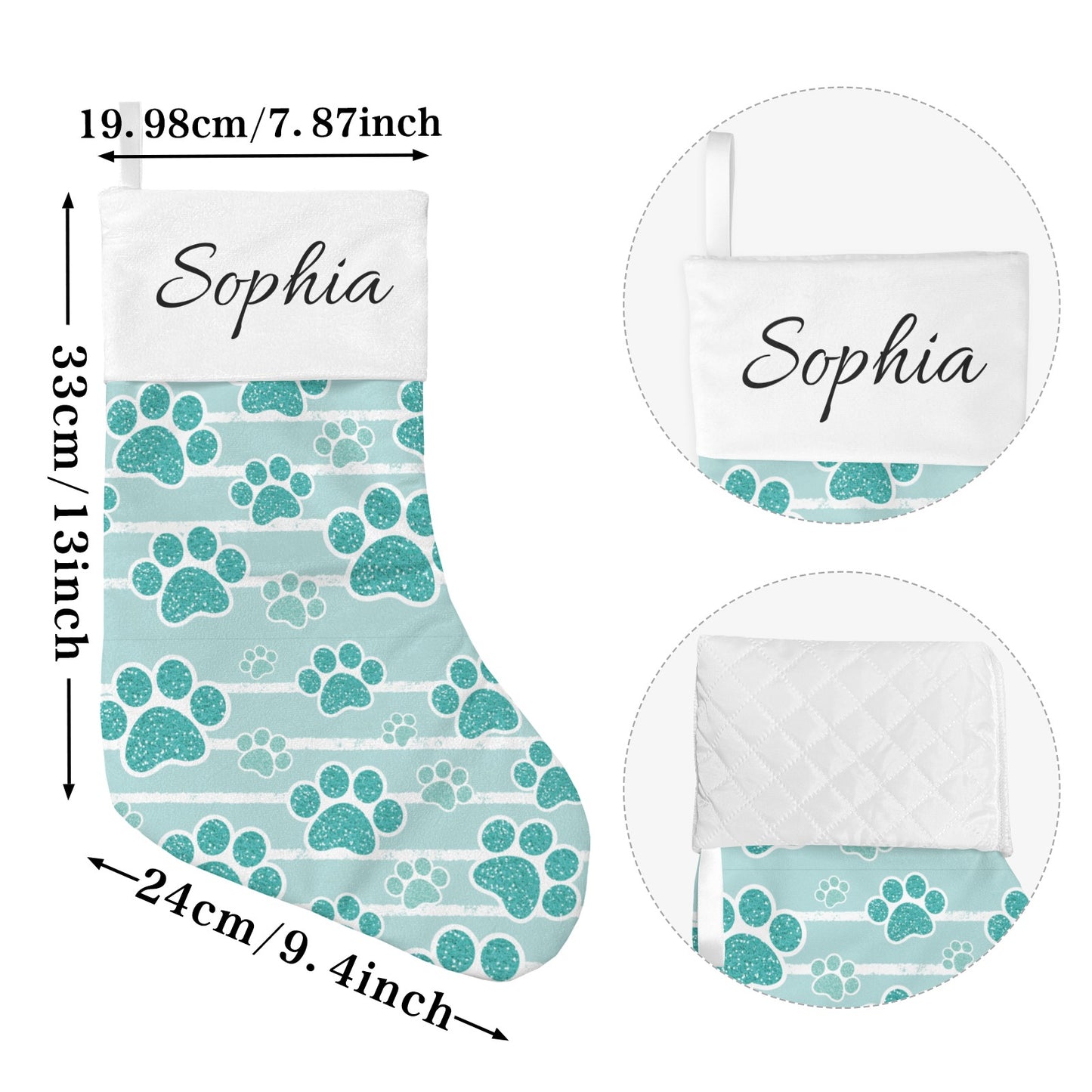 Light Green Cat Paws Christmas Stocking Custom Name Santa Socks Gift