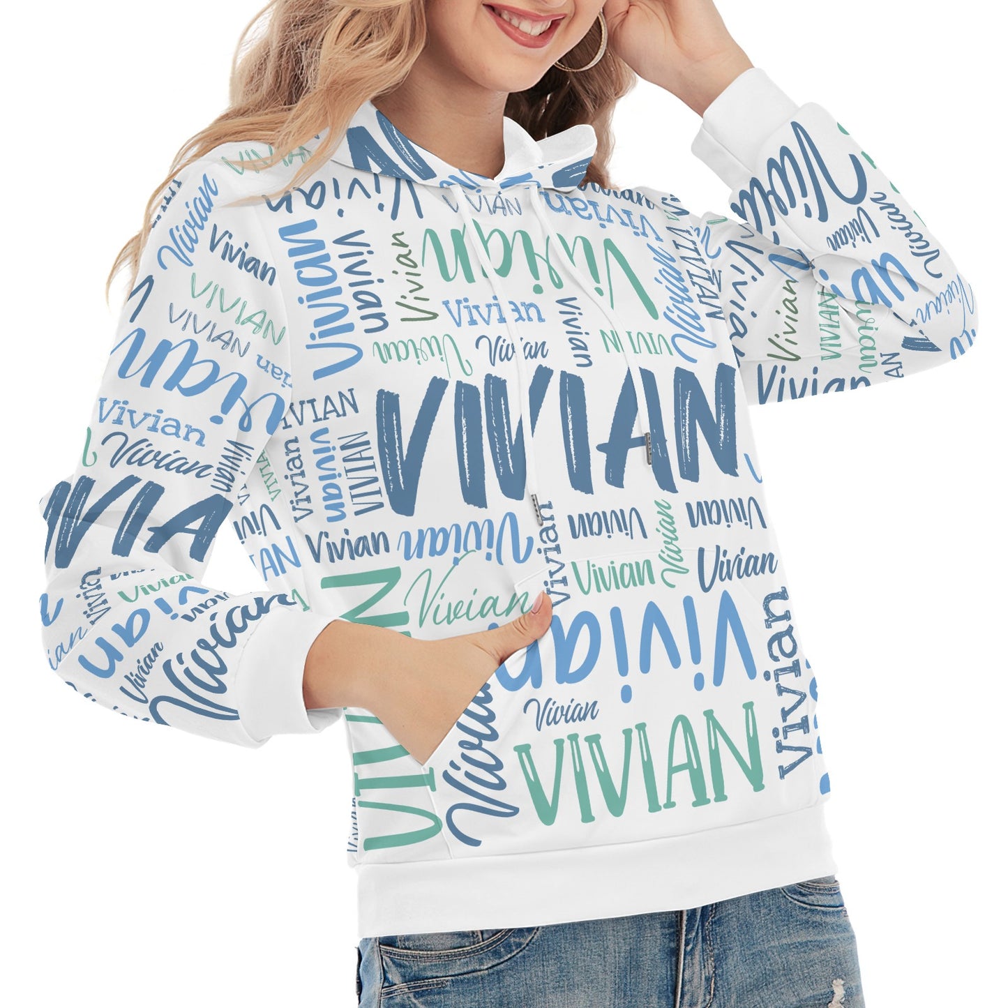 White Unisex Heavy Blend Hoodie Customized Hooded Sweatshirt with Name Women and Girl