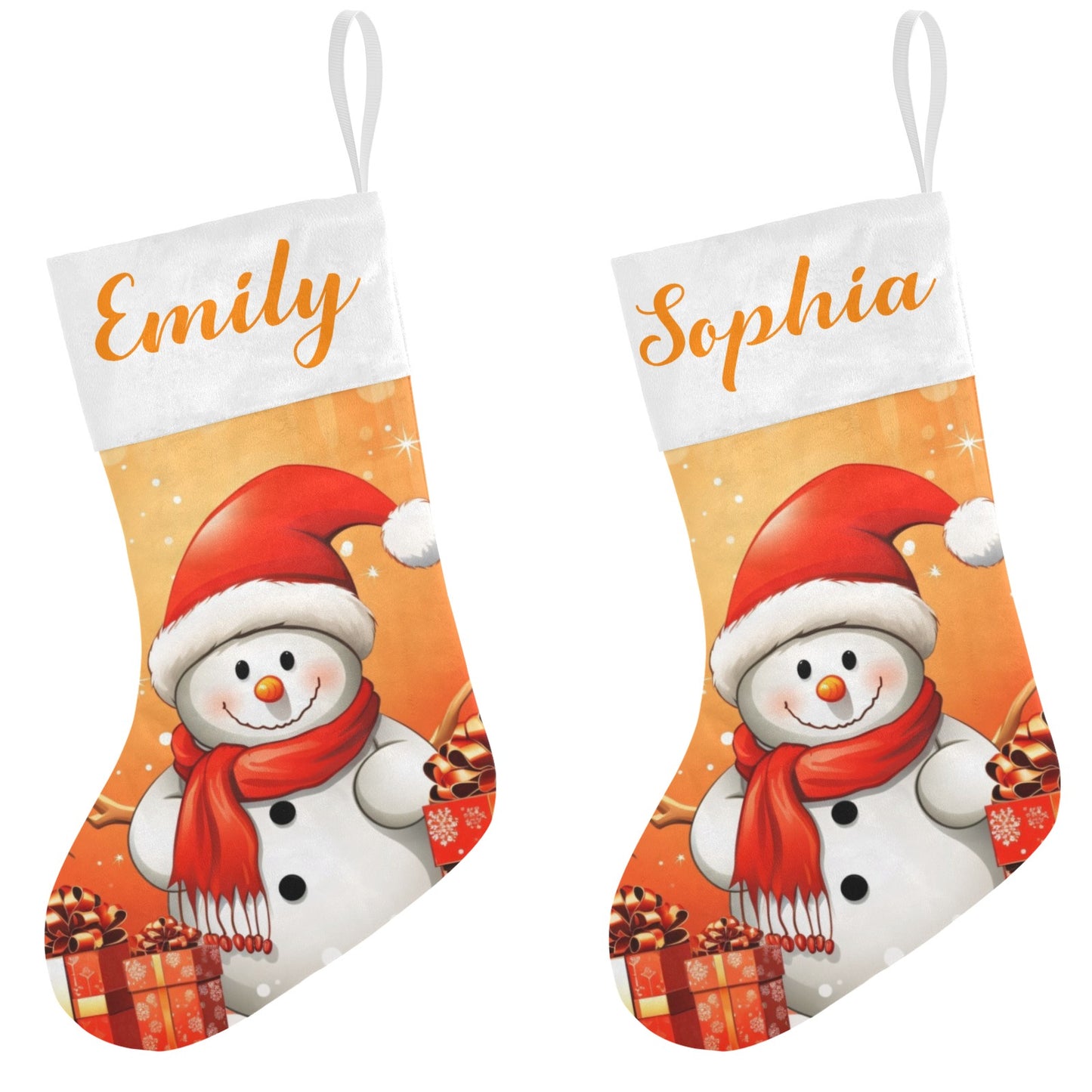 Snowman Orange Christmas Stocking Custom Name Christmas Socks Gift