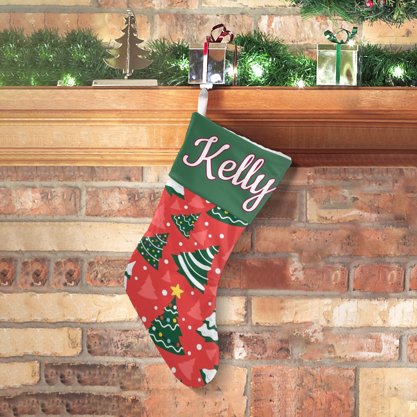 Christmas Tree Red Christmas Stocking Custom Name Santa Socks Gift