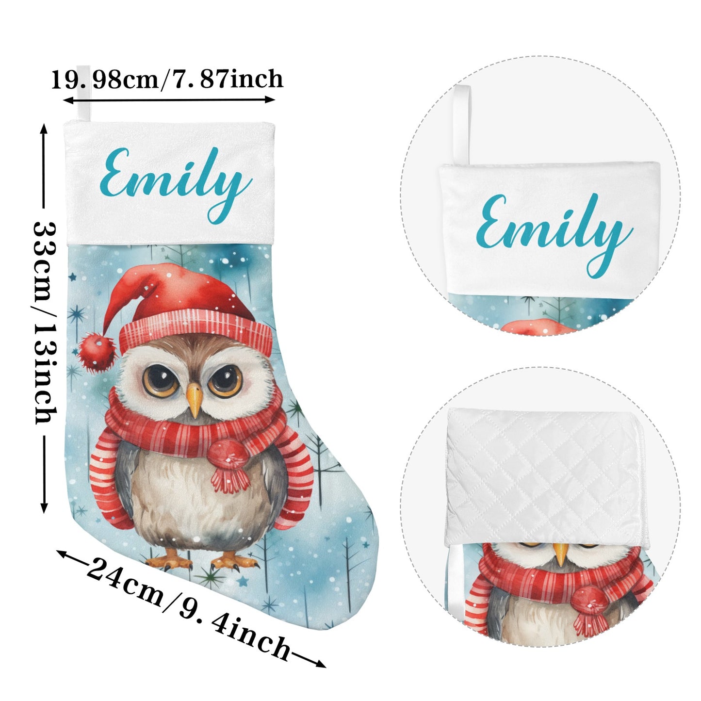 Owl Christmas Stocking Custom Name Christmas Socks Gift