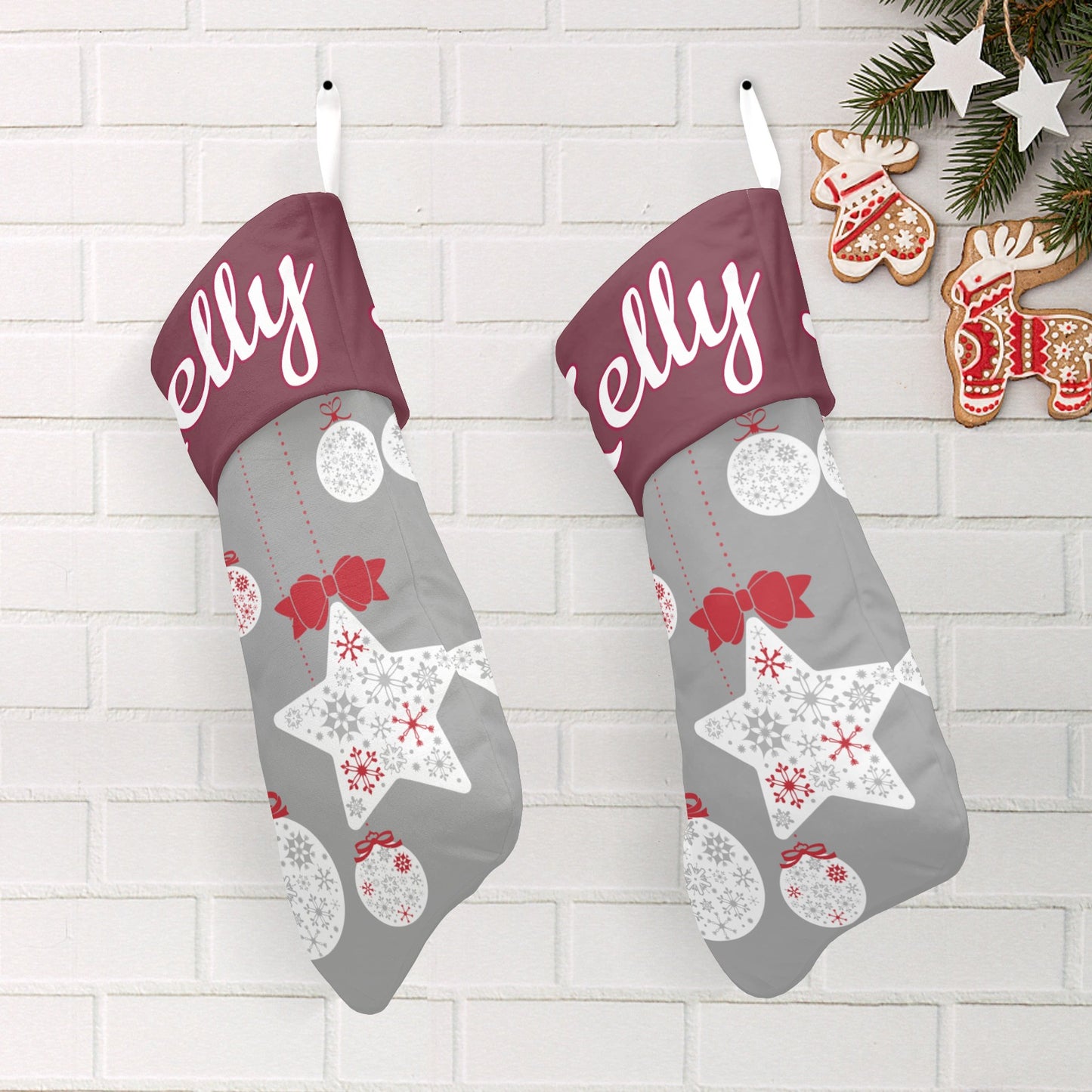 Pentagram Snowflake Christmas Stocking Custom Name Santa Socks Gift