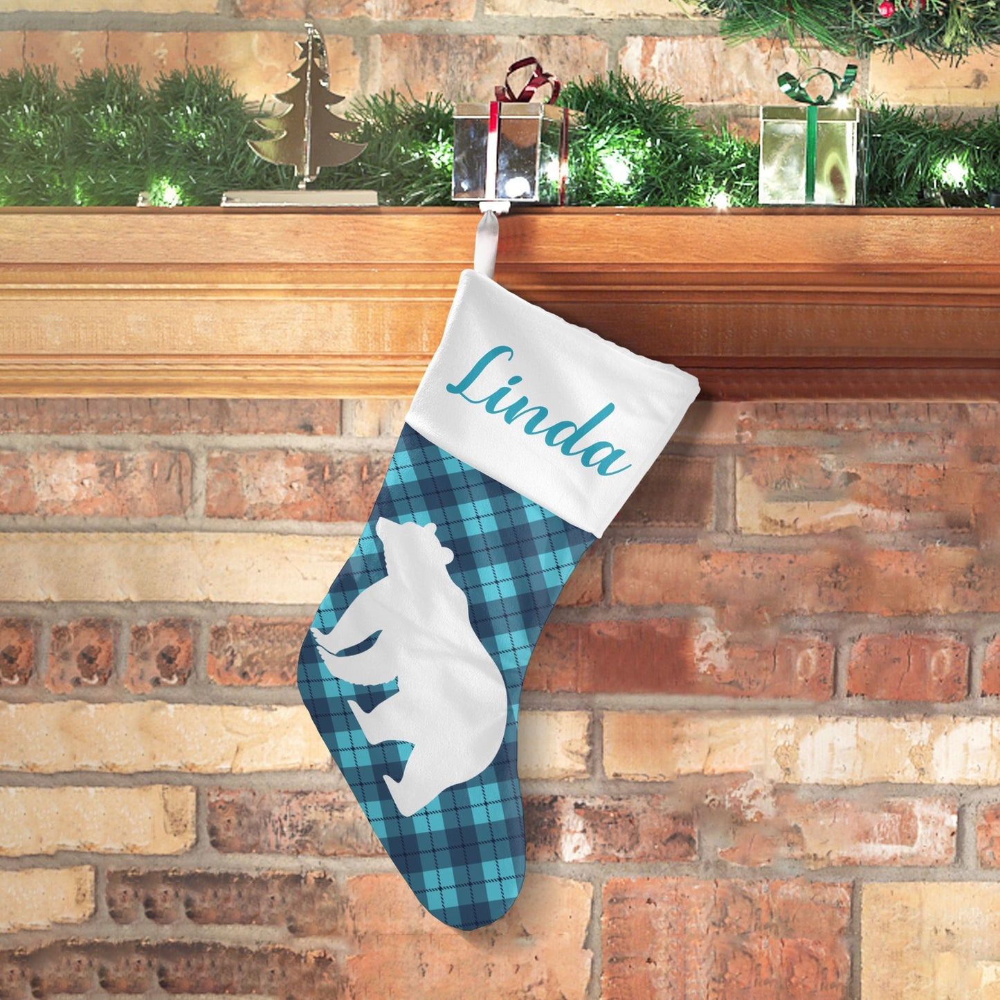 Blue Buffalo Bear Christmas Stocking Custom Name Christmas Socks Gift