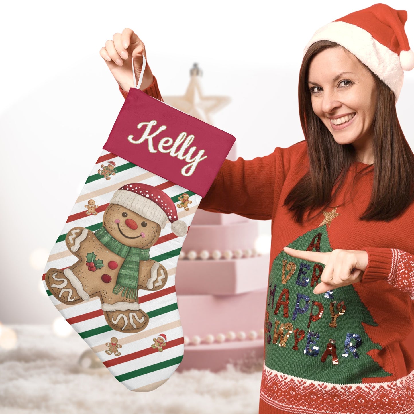 Snow Christmas Stocking Custom Name Santa Socks Gift