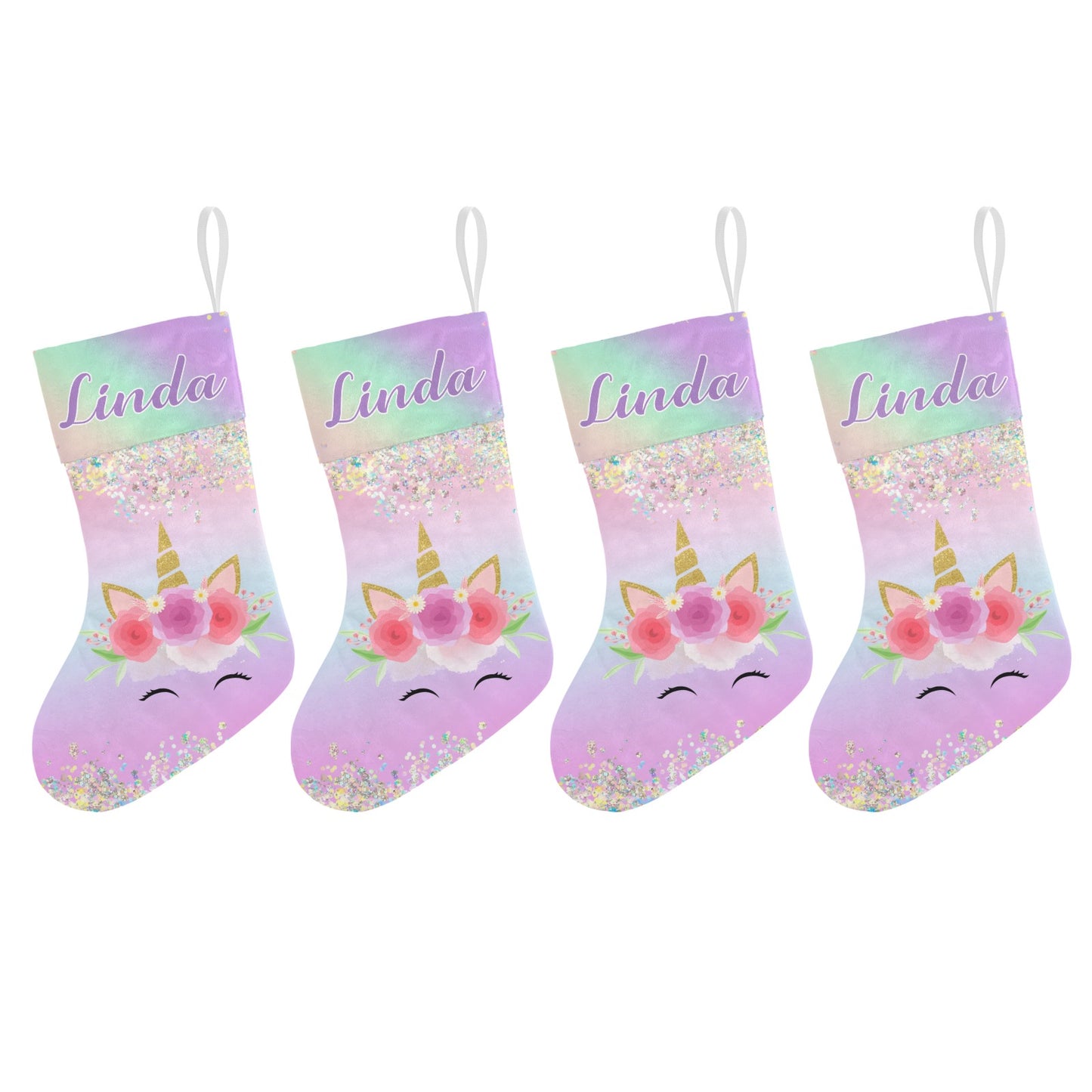 Unicorn Pink Christmas Stocking Custom Name Christmas Socks Gift