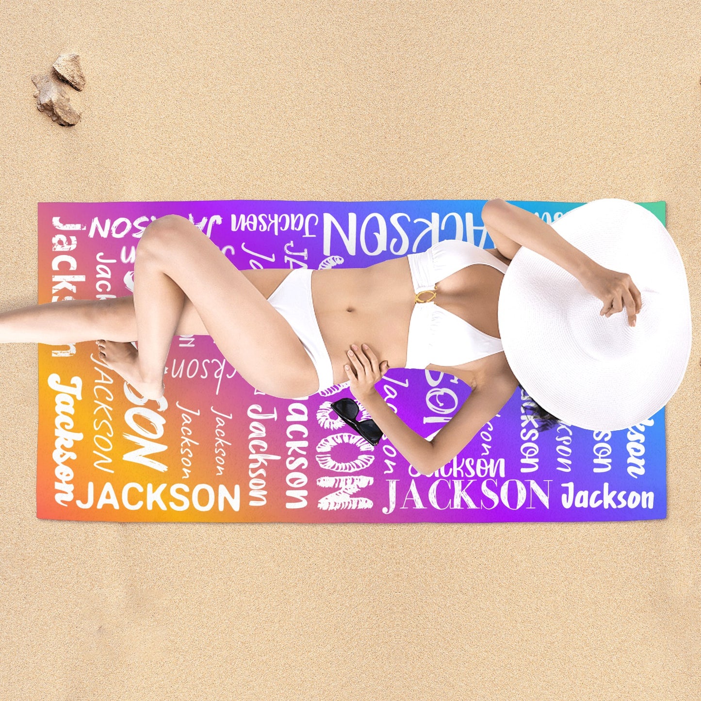 Colorful Beach Towel Custom Cotton/Poly Blend Pool Towel - Blue - Personalize with Your Name - Standard Size