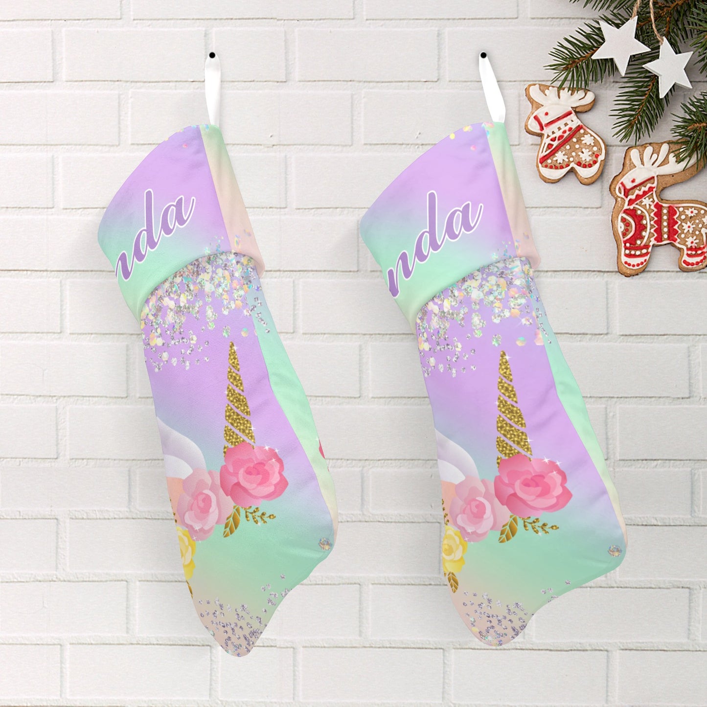 Unicorn Christmas Stocking Custom Name Christmas Socks Gift