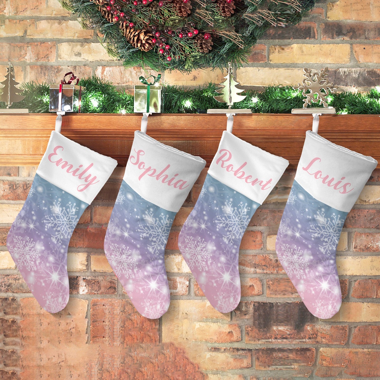 Snowflakes Christmas Stocking Custom Name Christmas Socks Gift