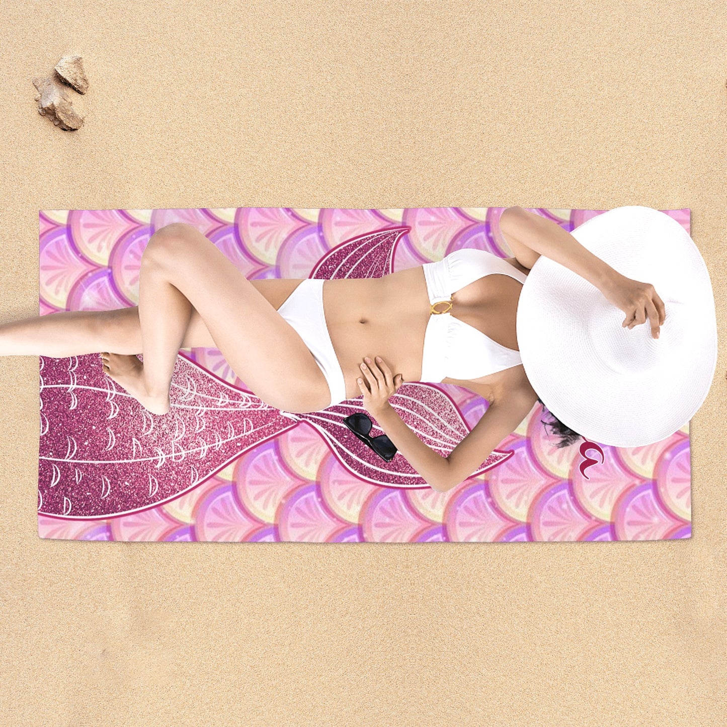 Mermaid Tail Purple Beach Towel Custom Cotton/Poly Blend Pool Towel - Blue - Personalize with Your Name - Standard Size