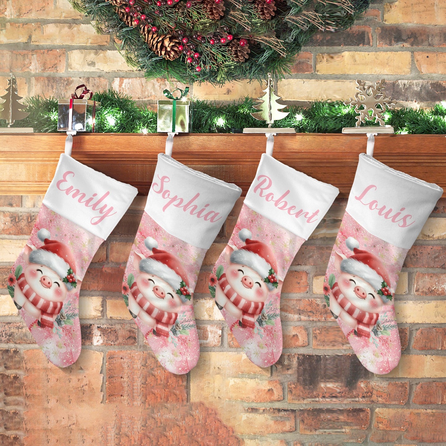 Cute Pig Christmas Stocking Custom Name Christmas Socks Gift