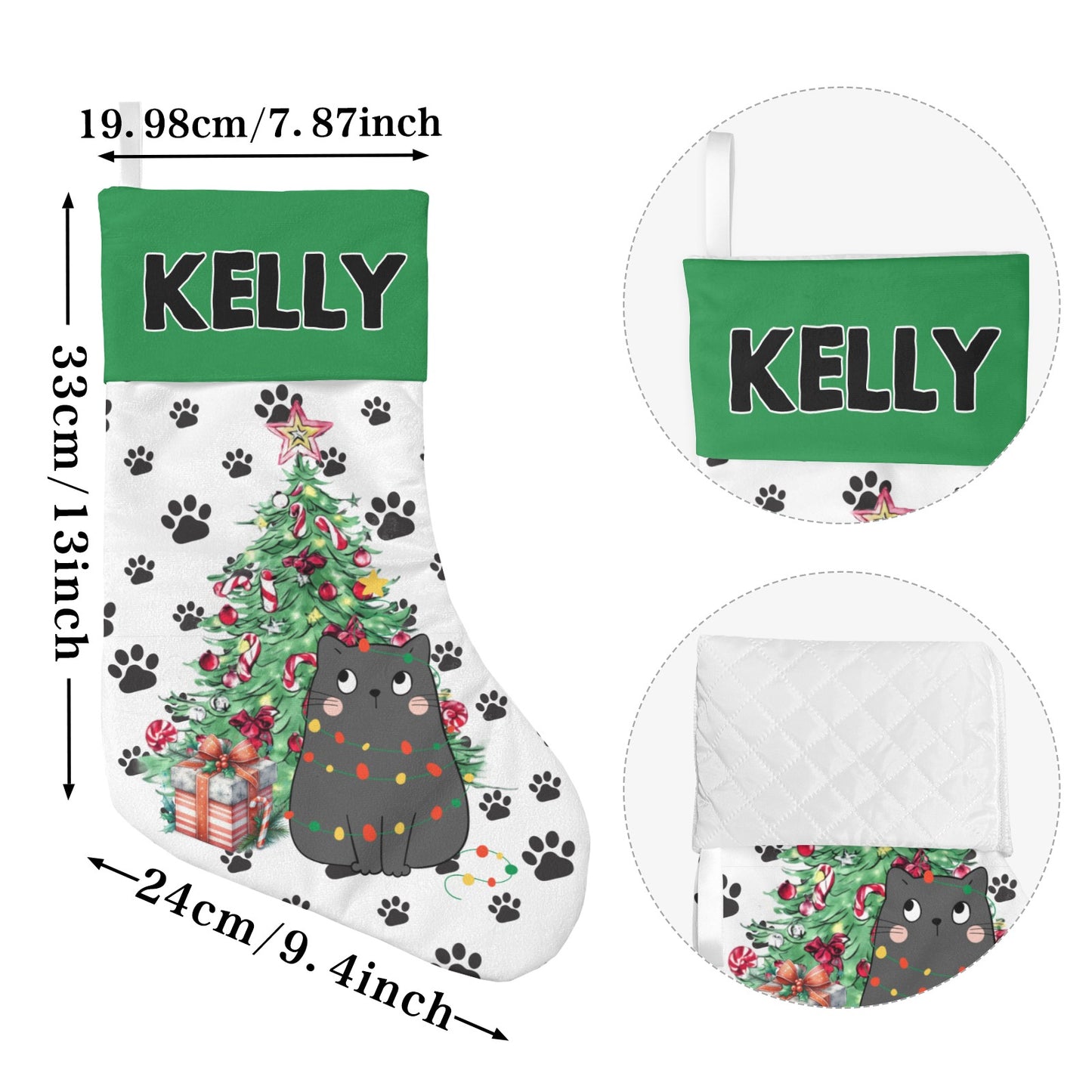 Black Cat Christmas Stocking Custom Name Santa Socks Gift