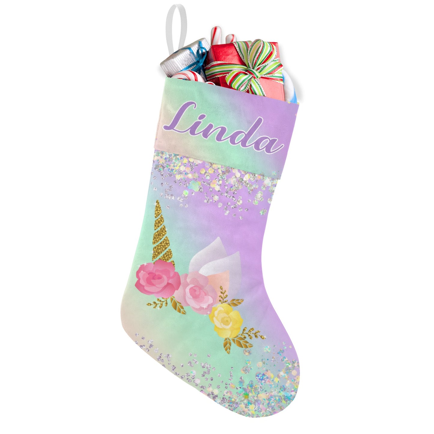 Unicorn Christmas Stocking Custom Name Christmas Socks Gift