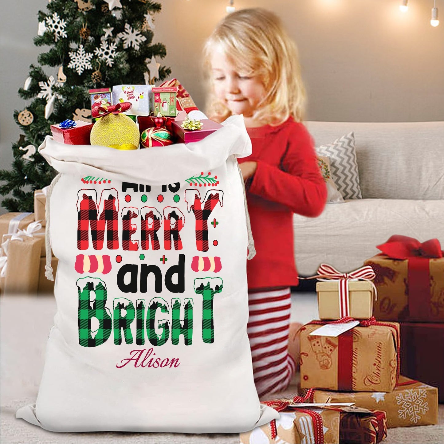 All-is-merry-and-Bright Christmas Gift Bag 2024 Christmas Best Gift for Children