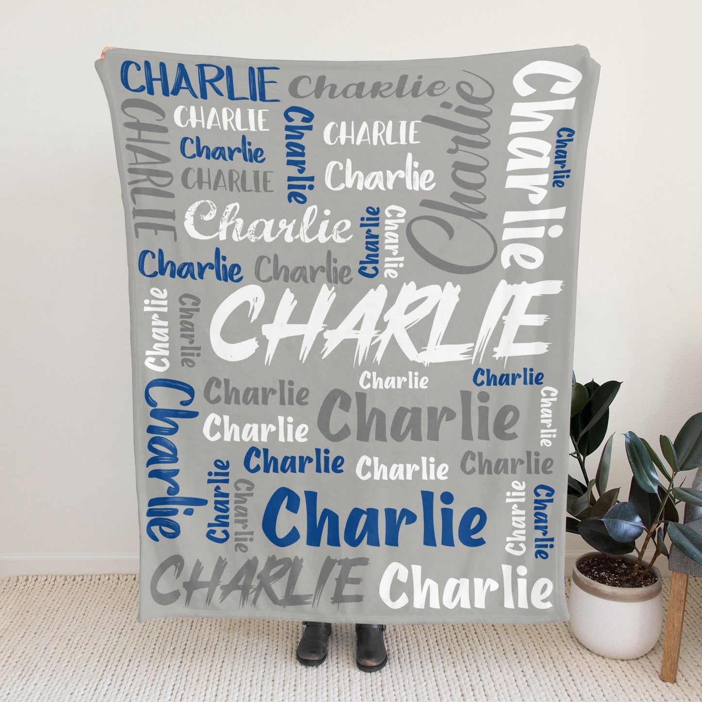 Grey Flannel Blanket Custom Name Blanket Gift for Men Women