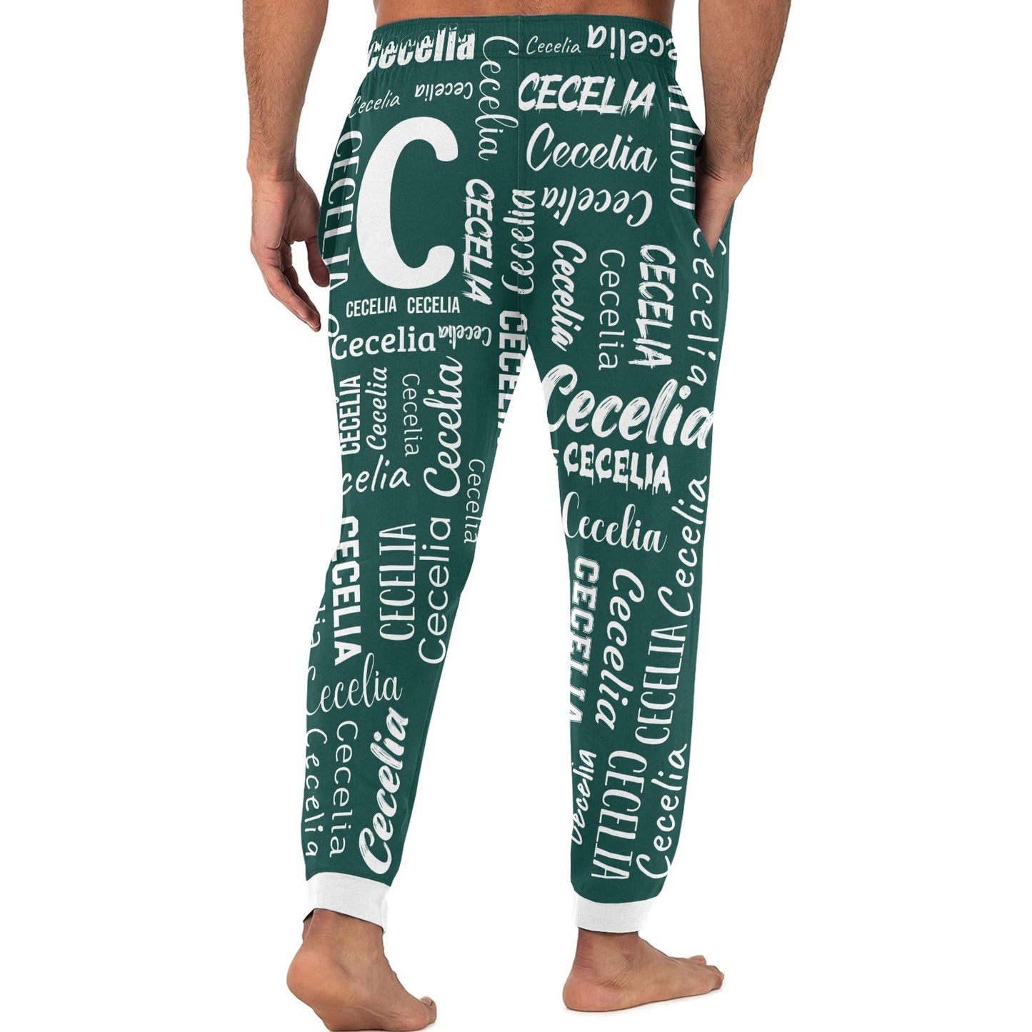 Monogram Green Men S Pajama Pants Personalized Funny Sleepwear Pants Customized Pj Trousers Gifts for Him