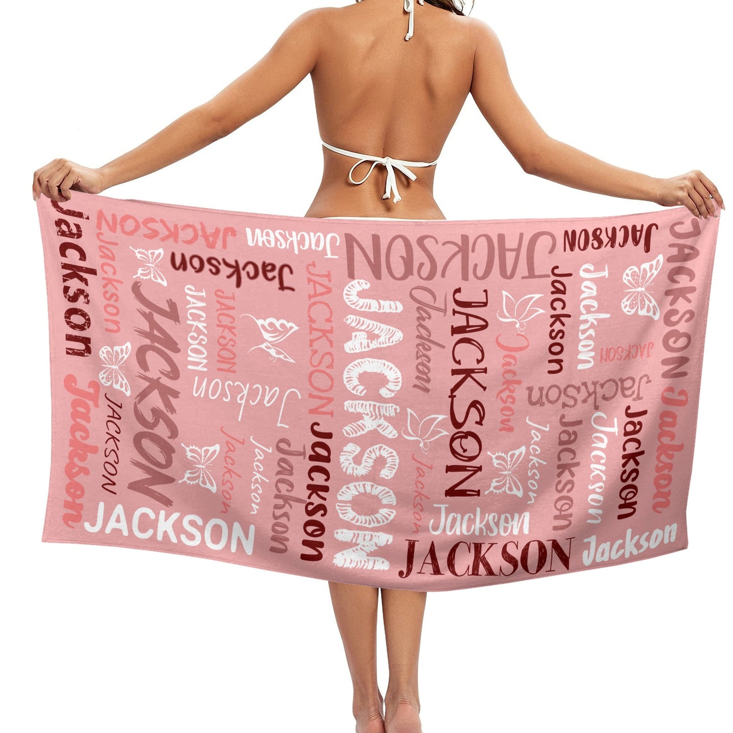 Pink Beach Towel Custom Cotton/Poly Blend Pool Towel - Blue - Personalize with Your Name - Standard Size