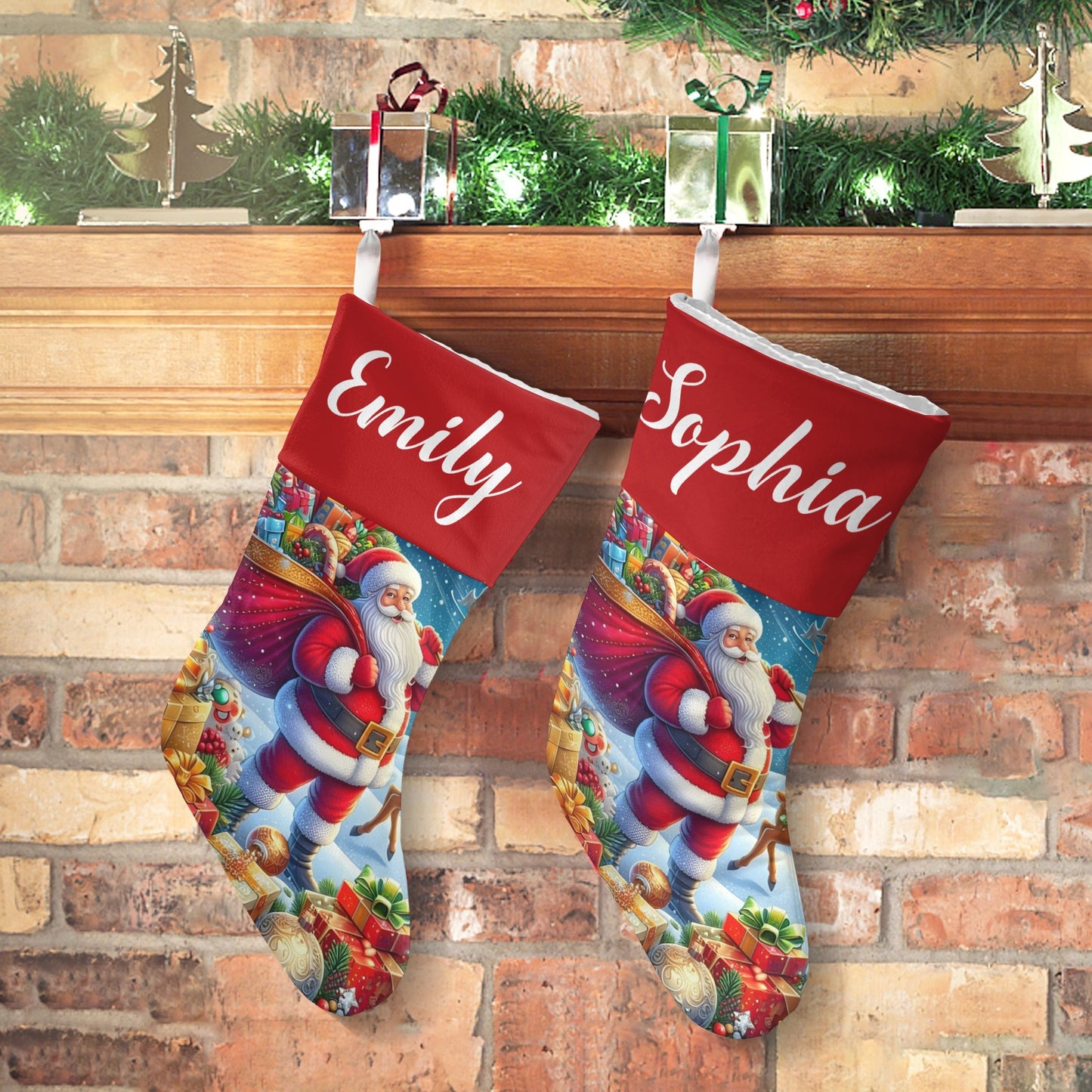Santa Claus Christmas Stocking Custom Name Christmas Socks Gift