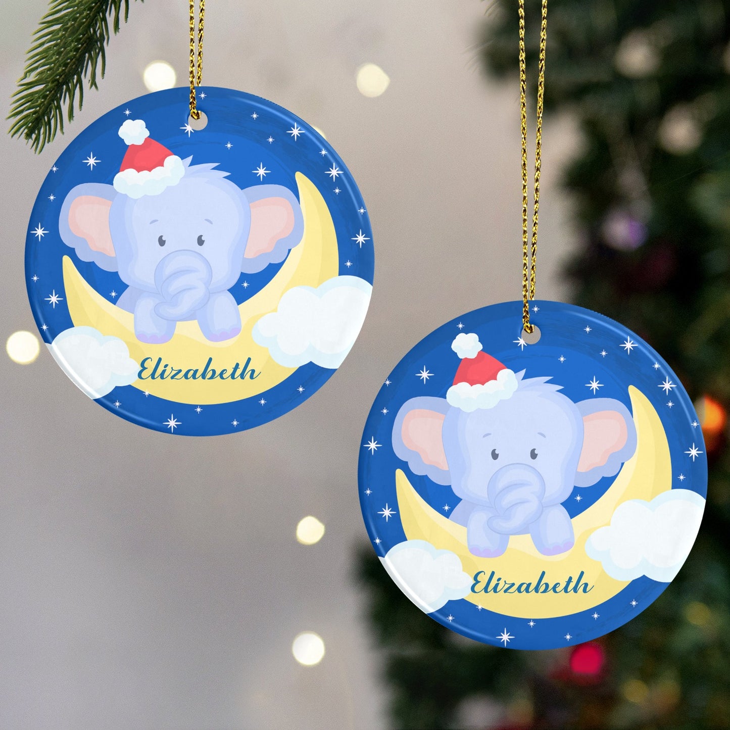 Baby Elephant Christmas Ornaments Custom Name Santa Gift