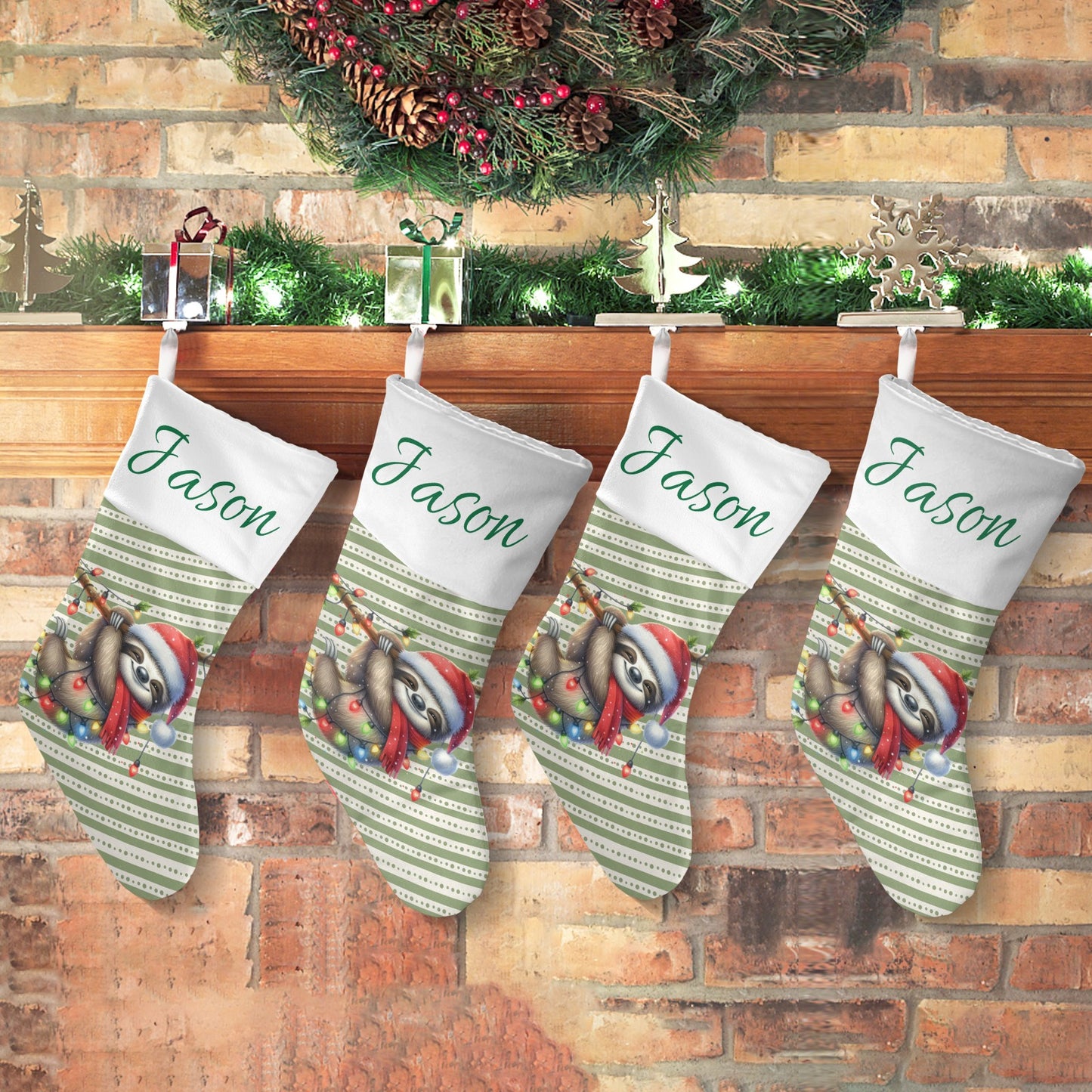 Sloth Christmas Stocking Custom Name Santa Socks Gift