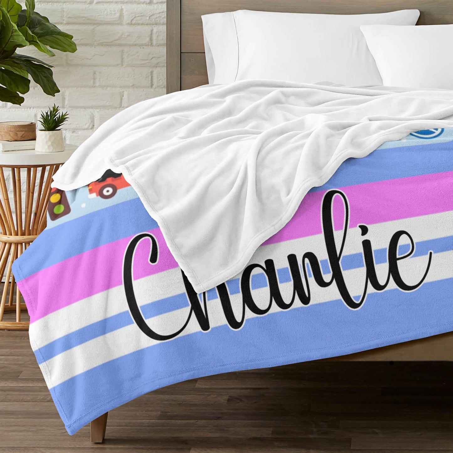 Cute Truck Flannel Blanket Custom Name Blanket Gift for Men Women