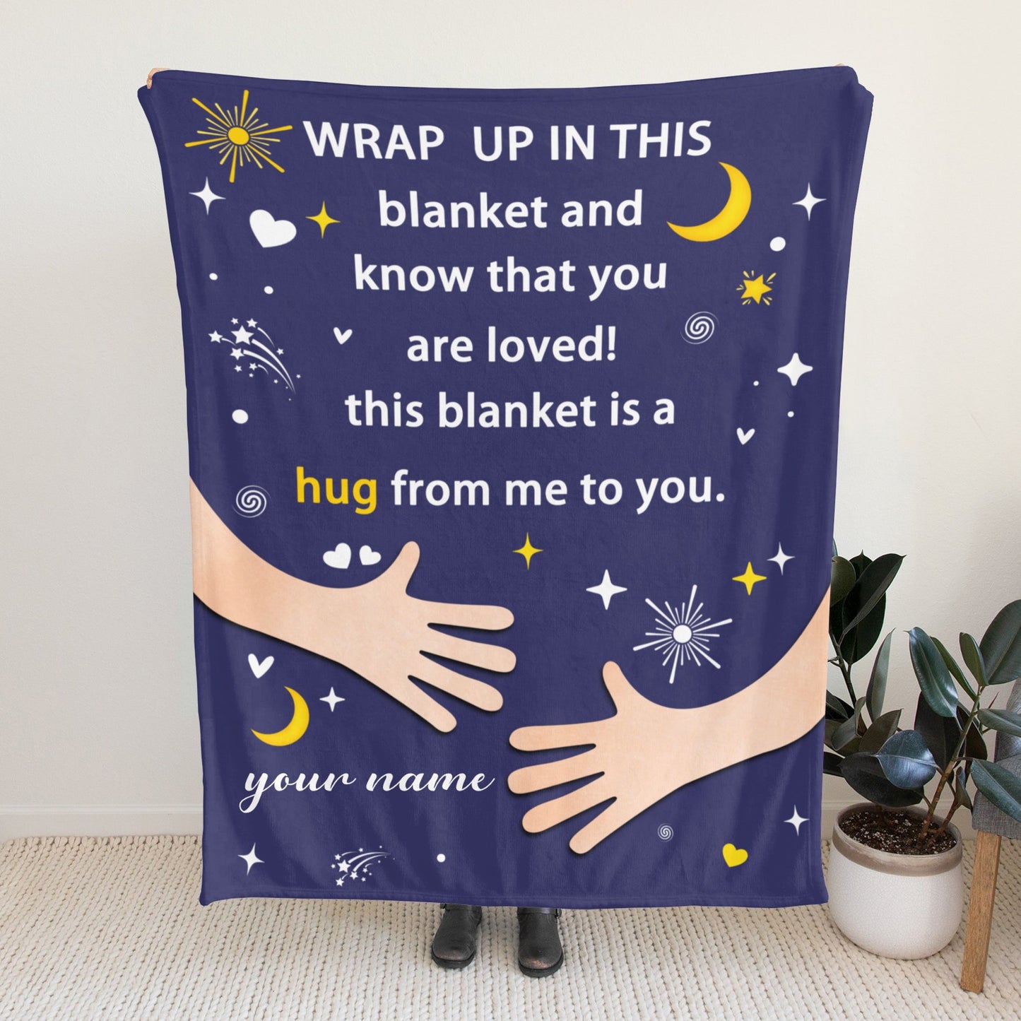 Navy Flannel Blanket Custom Name Blanket Gift for Men Women