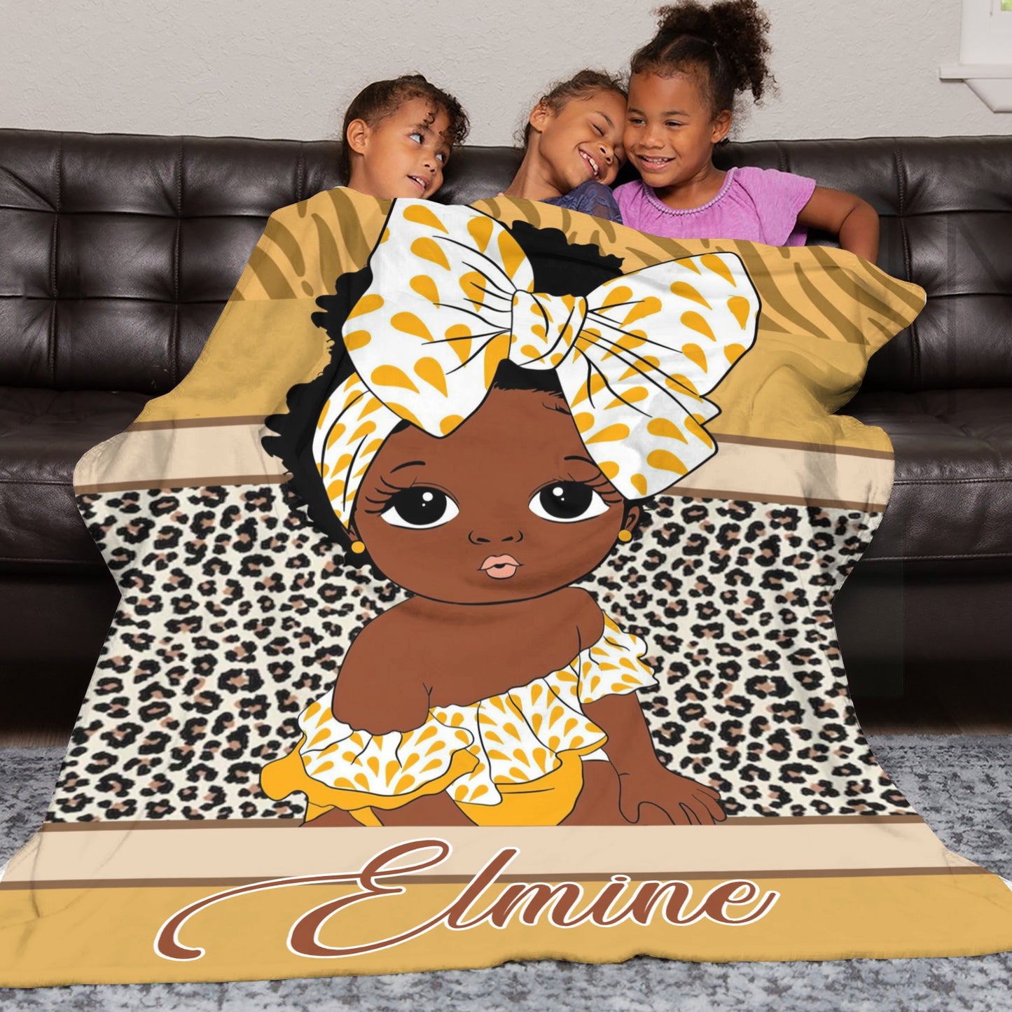 Africa Girl Flannel Blanket Custom Name Blanket Gift for Men Women