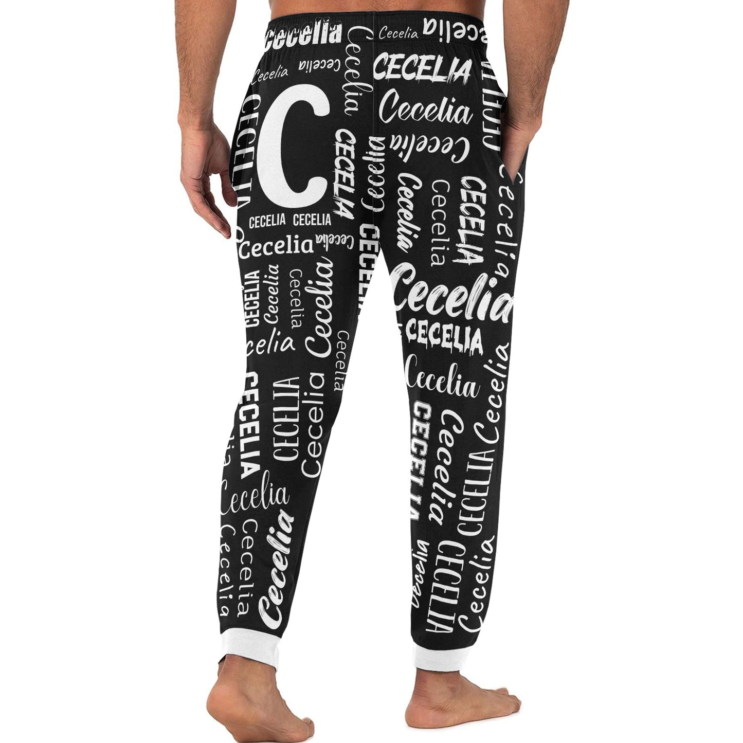 Monogram Black Men S Pajama Pants Personalized Funny Sleepwear Pants Customized Pj Trousers Gifts for Him