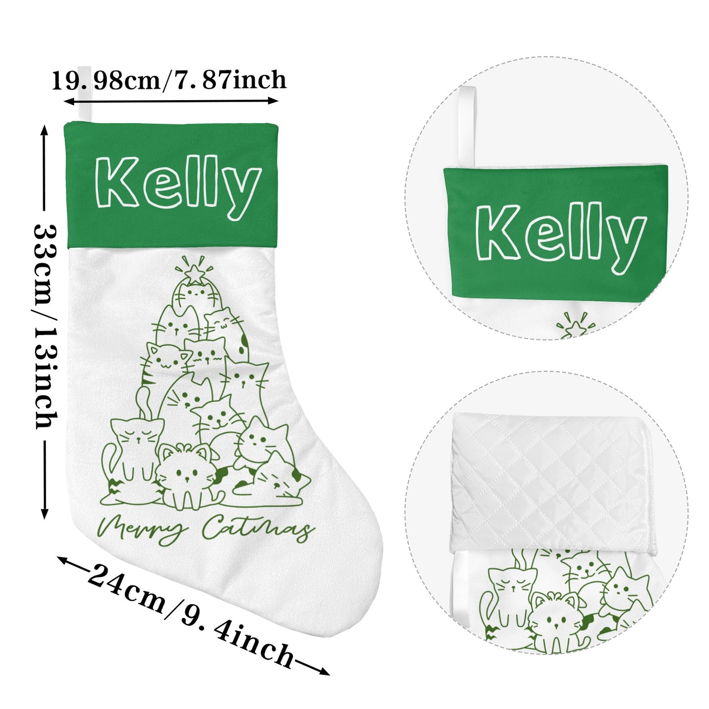 Green Cat Tree Christmas Stocking Custom Name Santa Socks Gift