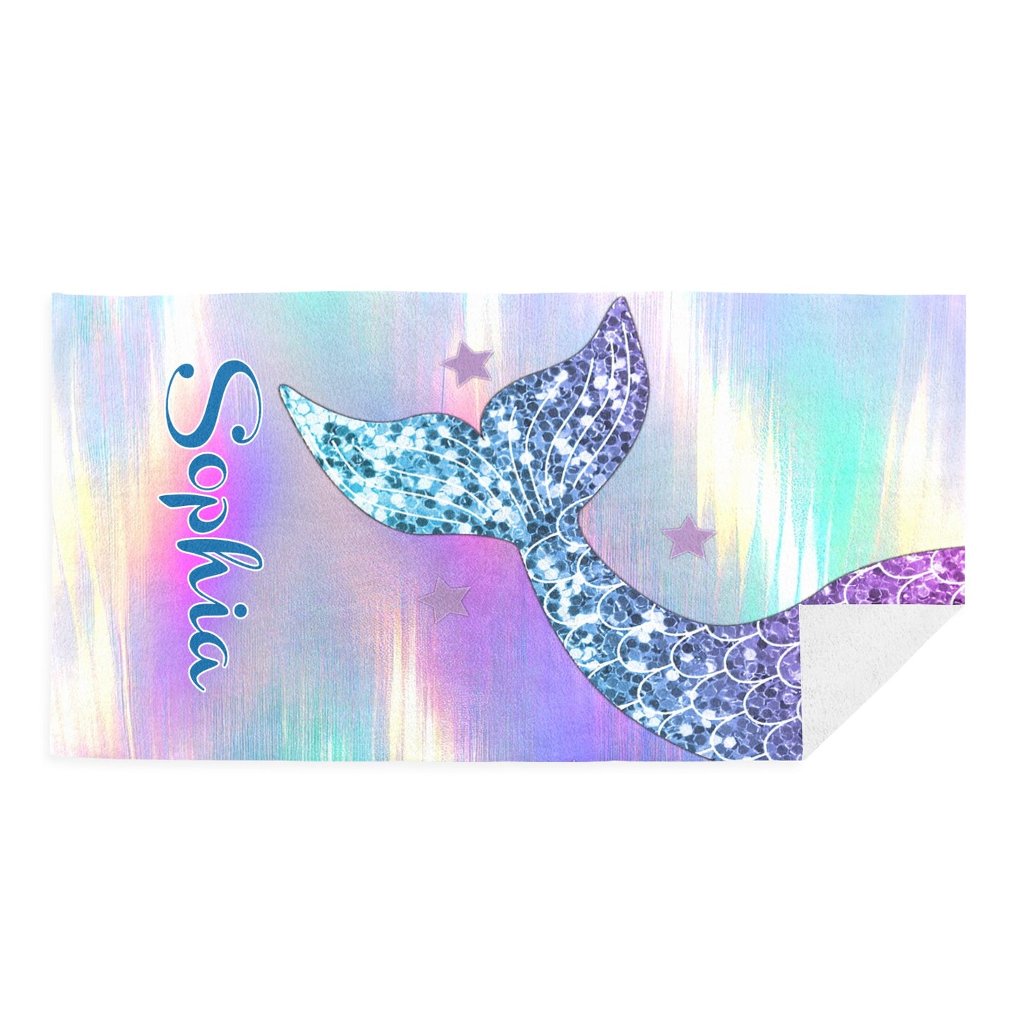 Mermaid Tail Beach Towel Custom Cotton/Poly Blend Pool Towel - Blue - Personalize with Your Name - Standard Size