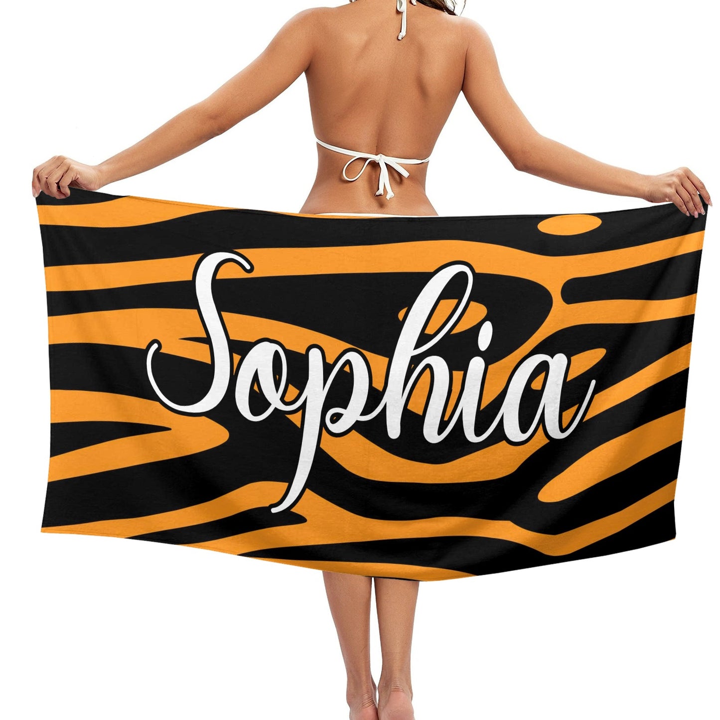 Zebra Print Beach Towel Custom Cotton/Poly Blend Pool Towel - Blue - Personalize with Your Name - Standard Size