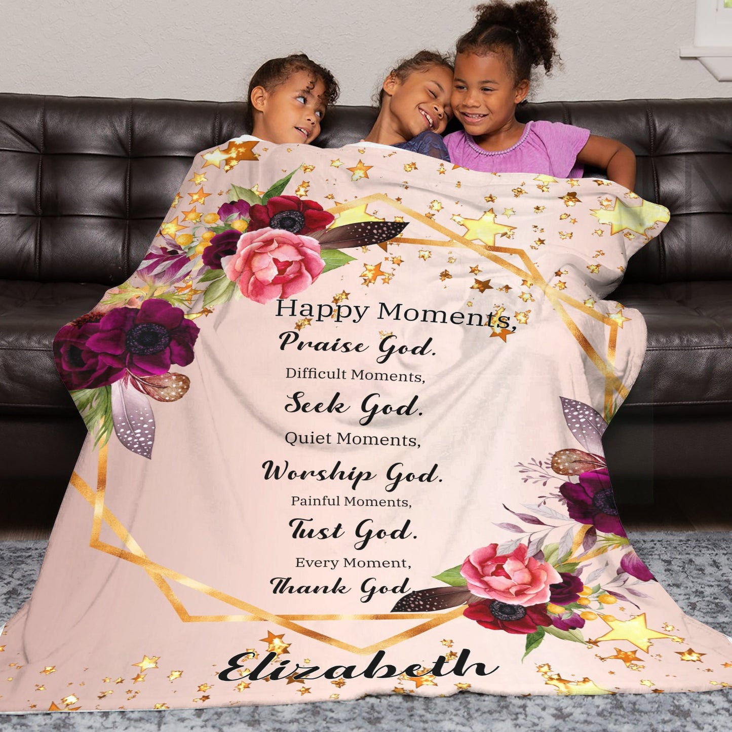Happy Moments Flannel Blanket Custom Name Blanket Gift for Men Women